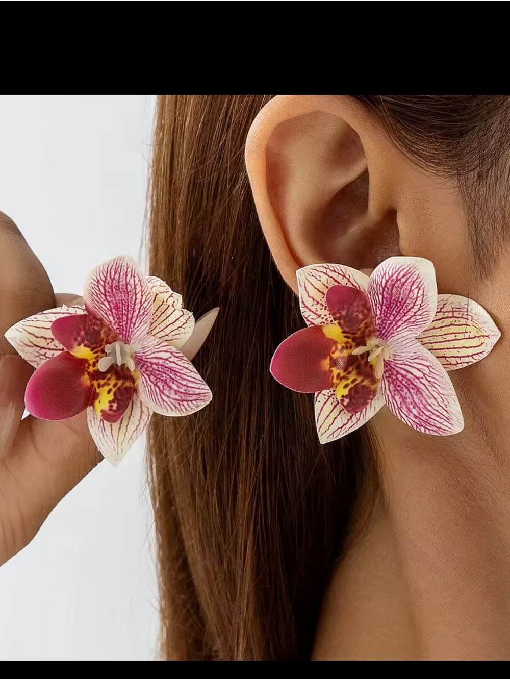 Pink and White Orchid Statement Earrings